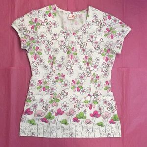 White Cross Floral Scrub Top Size X-Small